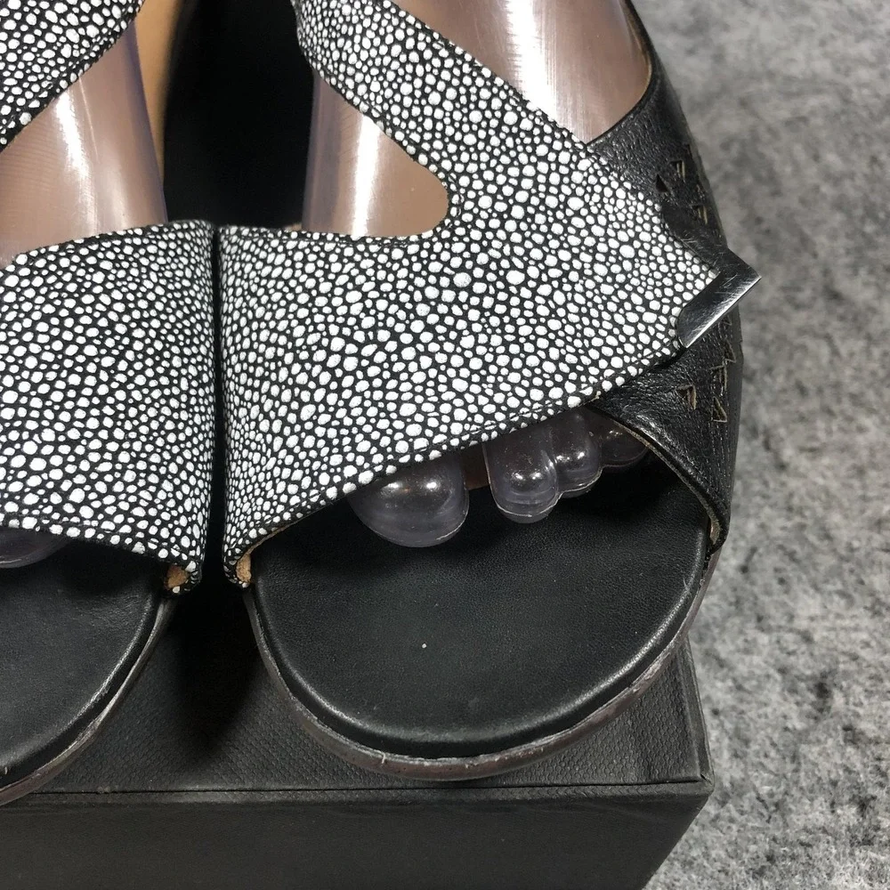 Ziera Womens 10.5 Black Leather Slingback Wedge Sandals Comfort